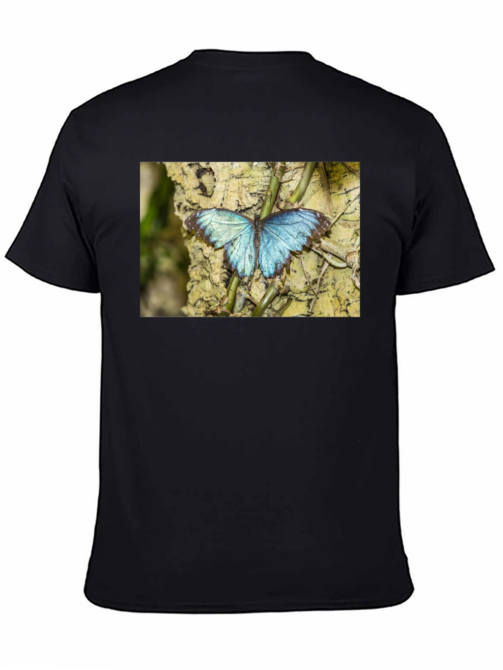 Blue Butterfly Graphic Black T-Shirt