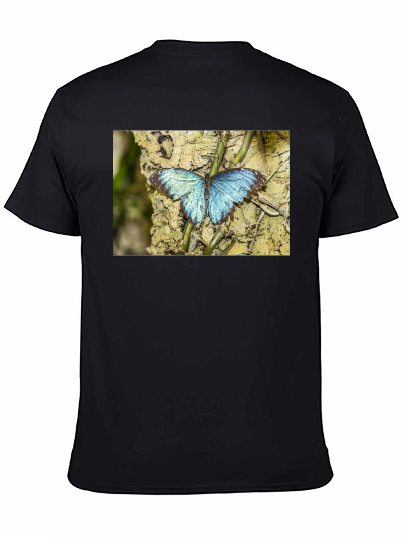 Blue Butterfly Graphic Black T-Shirt