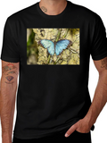 Blue Butterfly Graphic Black T-Shirt