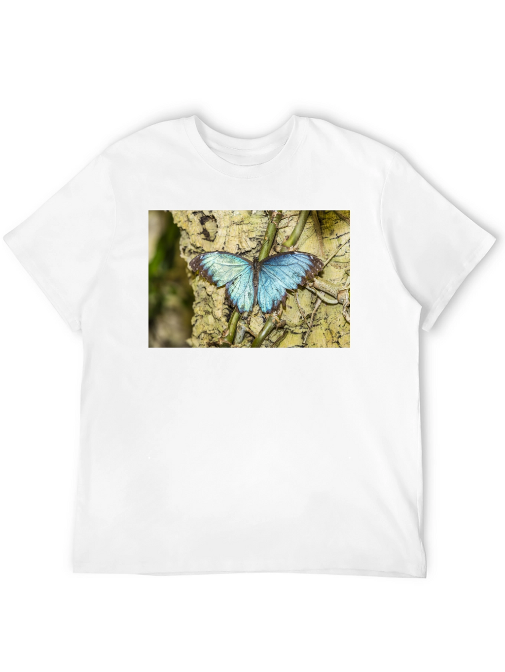 Blue Butterfly Graphic Black T-Shirt