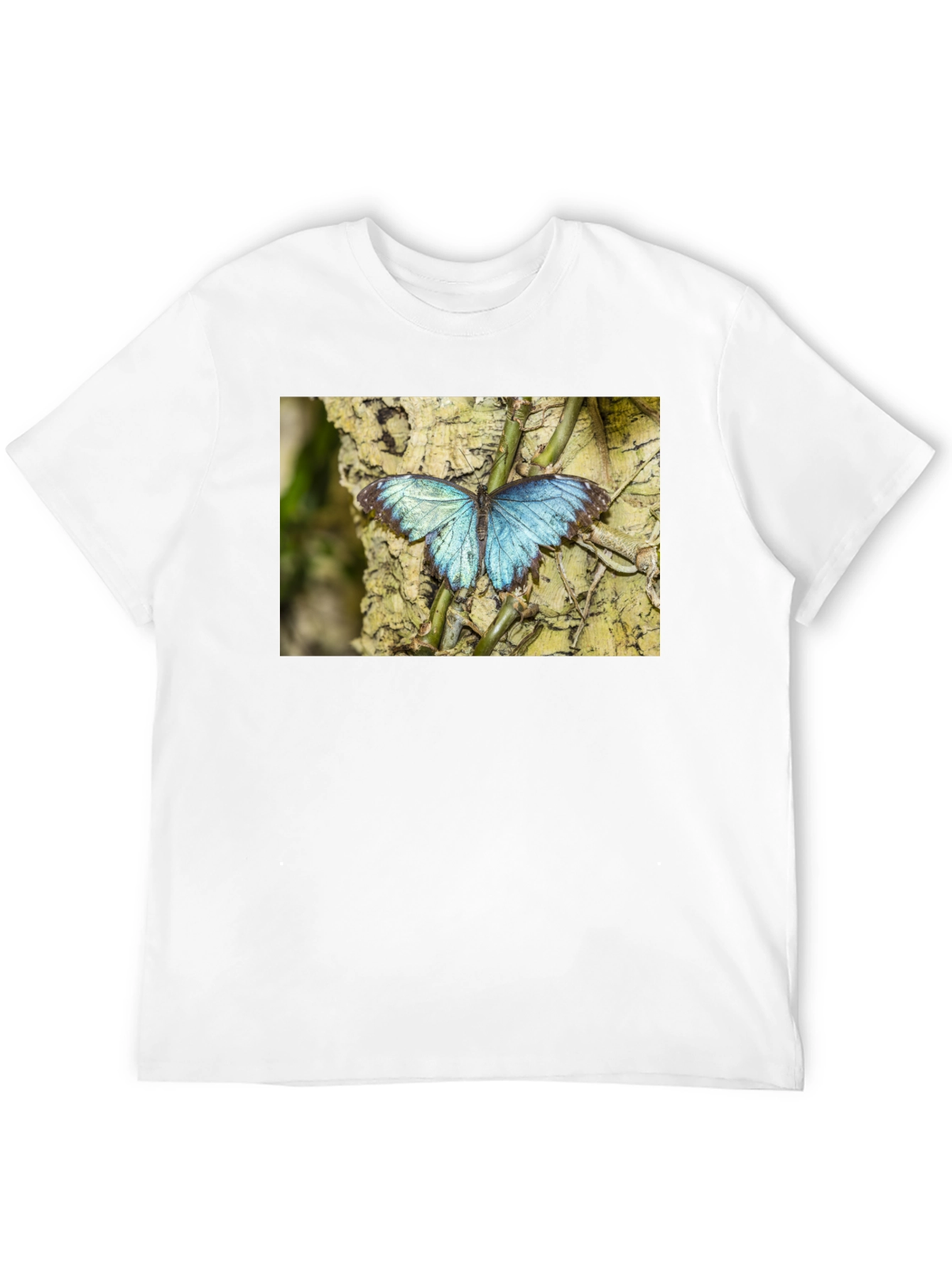 Blue Butterfly Graphic Black T-Shirt