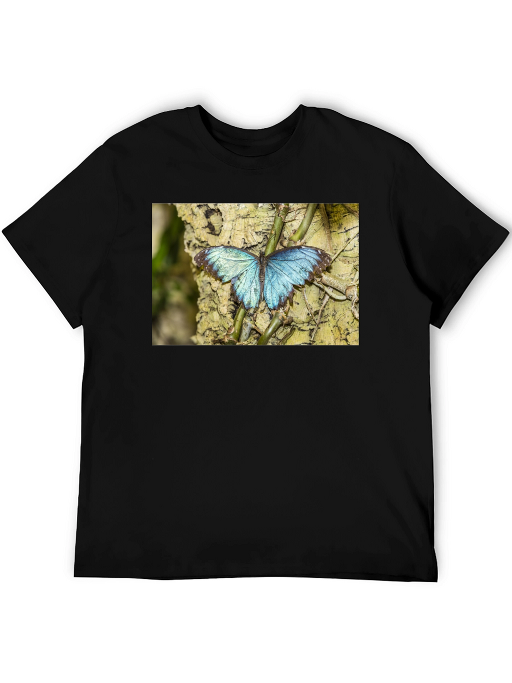 Blue Butterfly Graphic Black T-Shirt