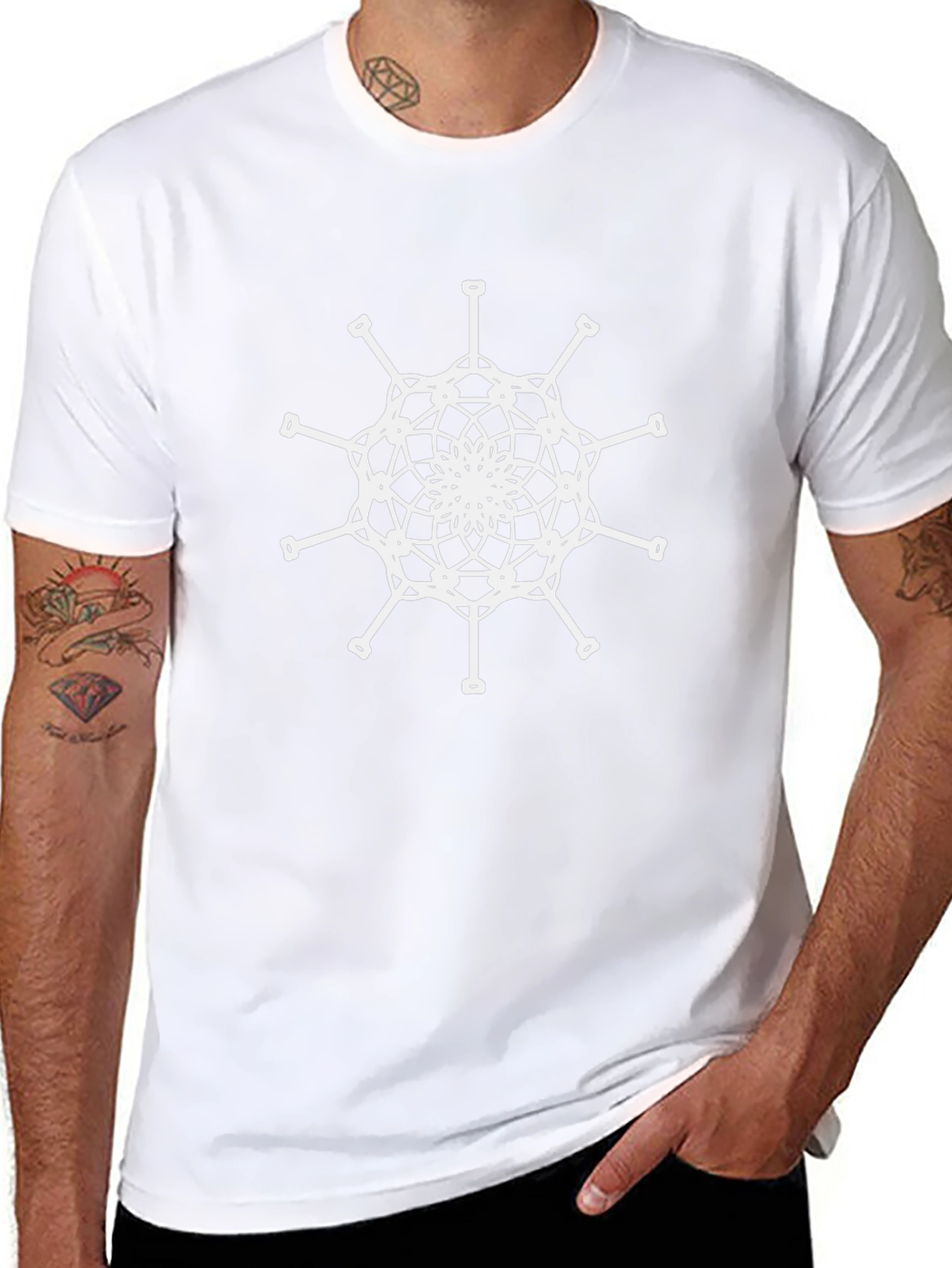 Geometric Snowflake Graphic Tee - Black