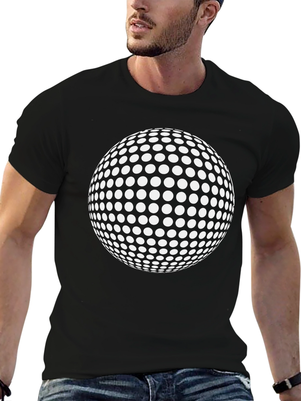 Dotted Sphere Graphic Tee - Black Cotton Casual Shirt