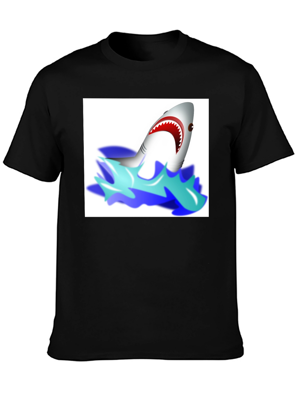 Cartoon Shark Graphic Tee - Black Cotton T-Shirt