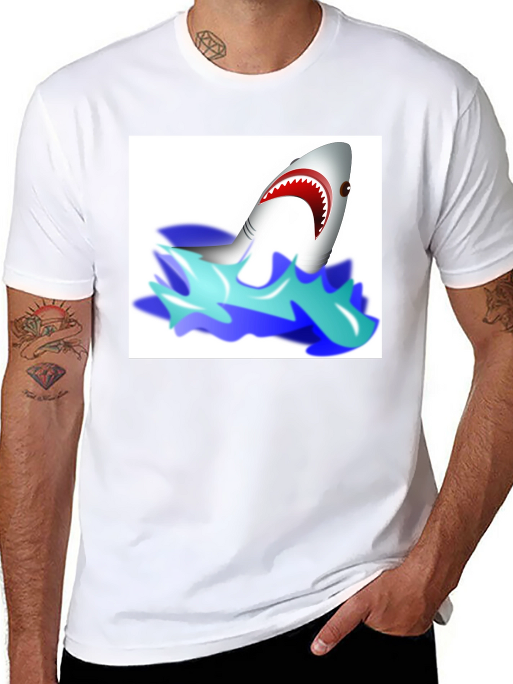 Cartoon Shark Graphic Tee - Black Cotton T-Shirt