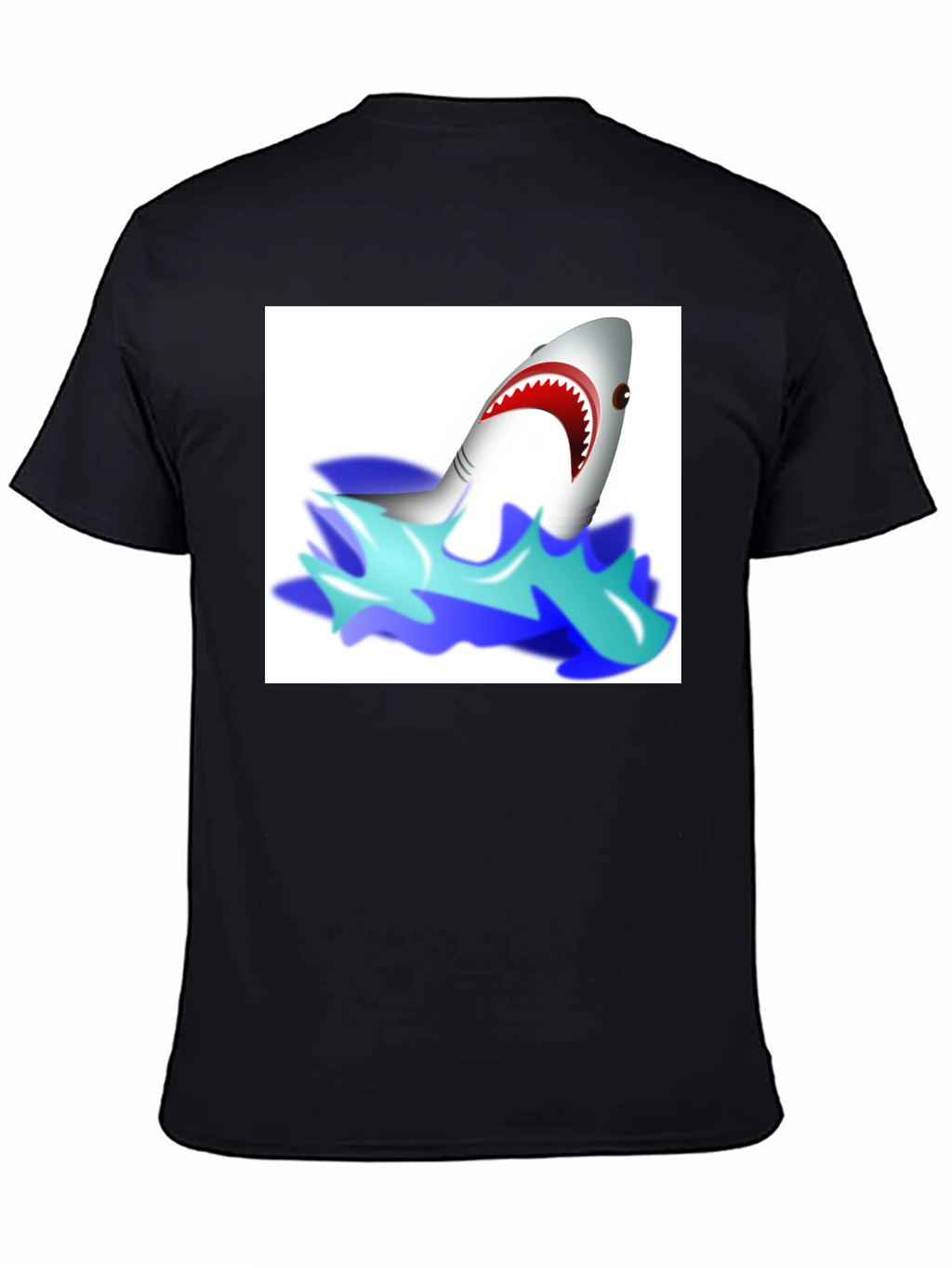 Cartoon Shark Graphic Tee - Black Cotton T-Shirt
