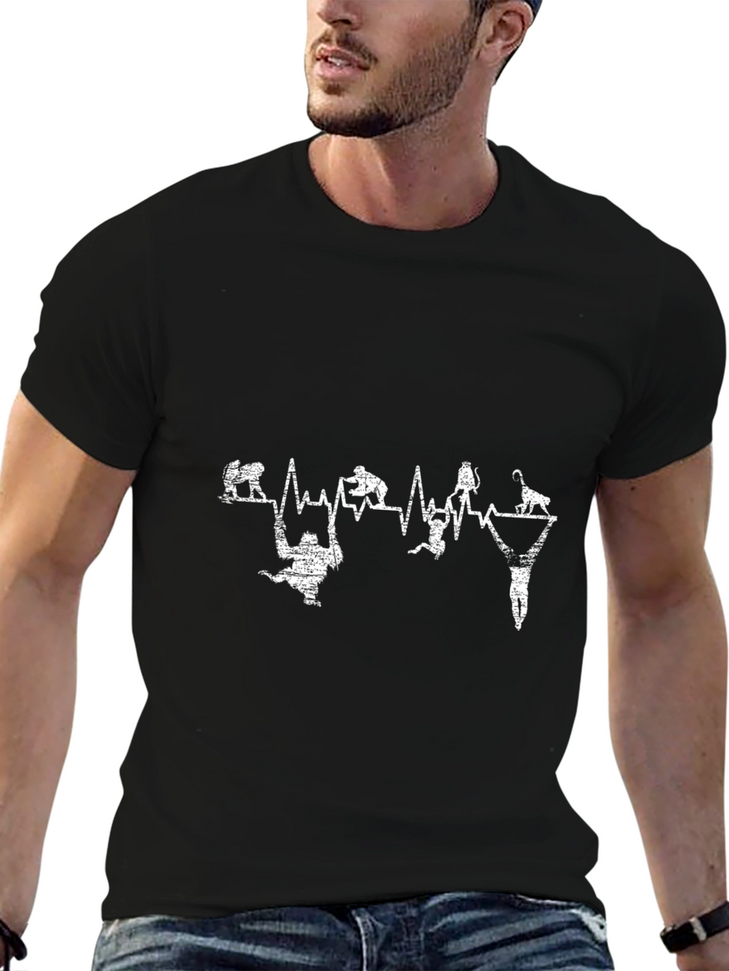 Funny Climbing Heartbeat Black T-Shirt