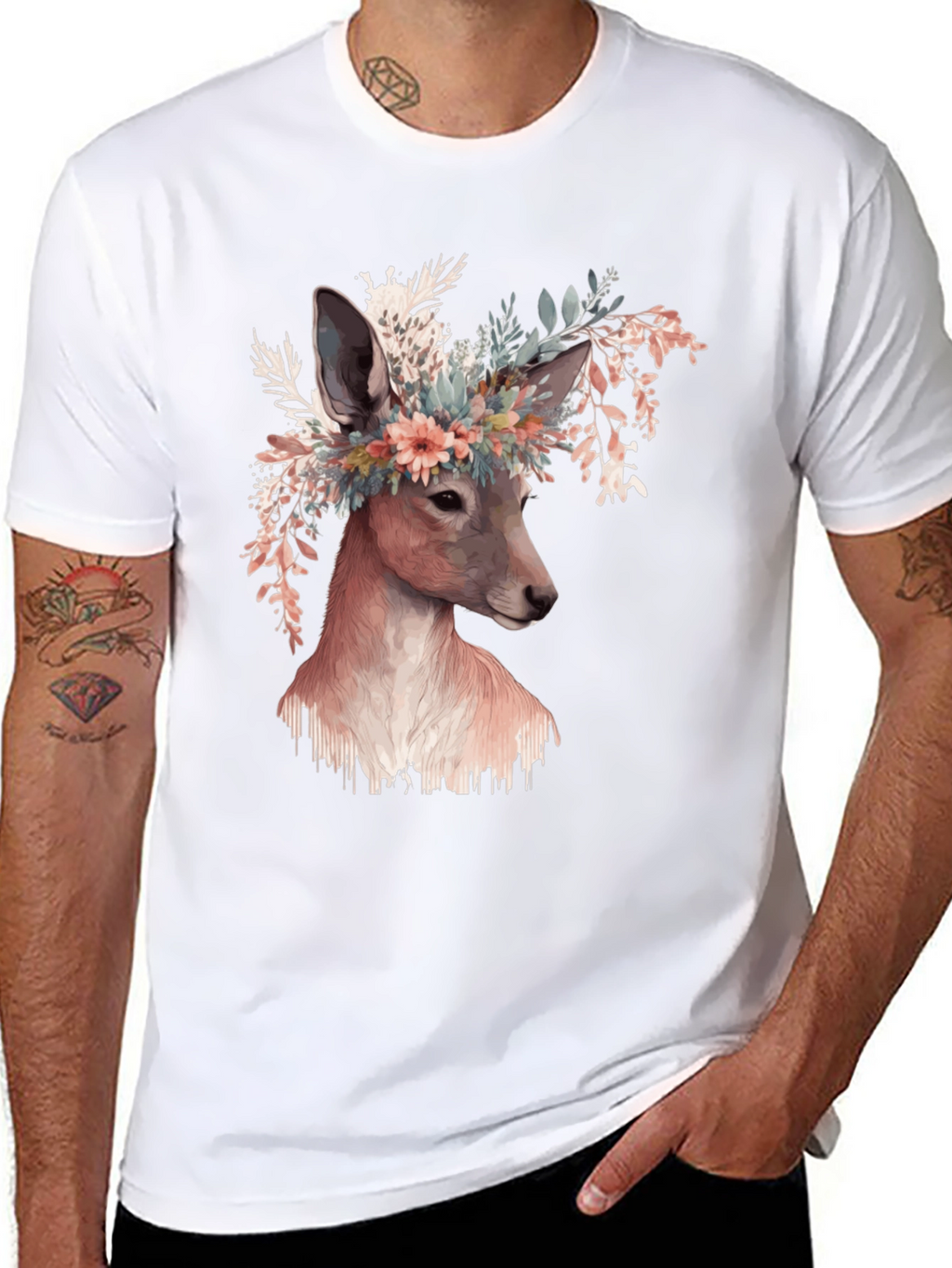 Floral Deer Graphic Tee - Unisex Black T-Shirt