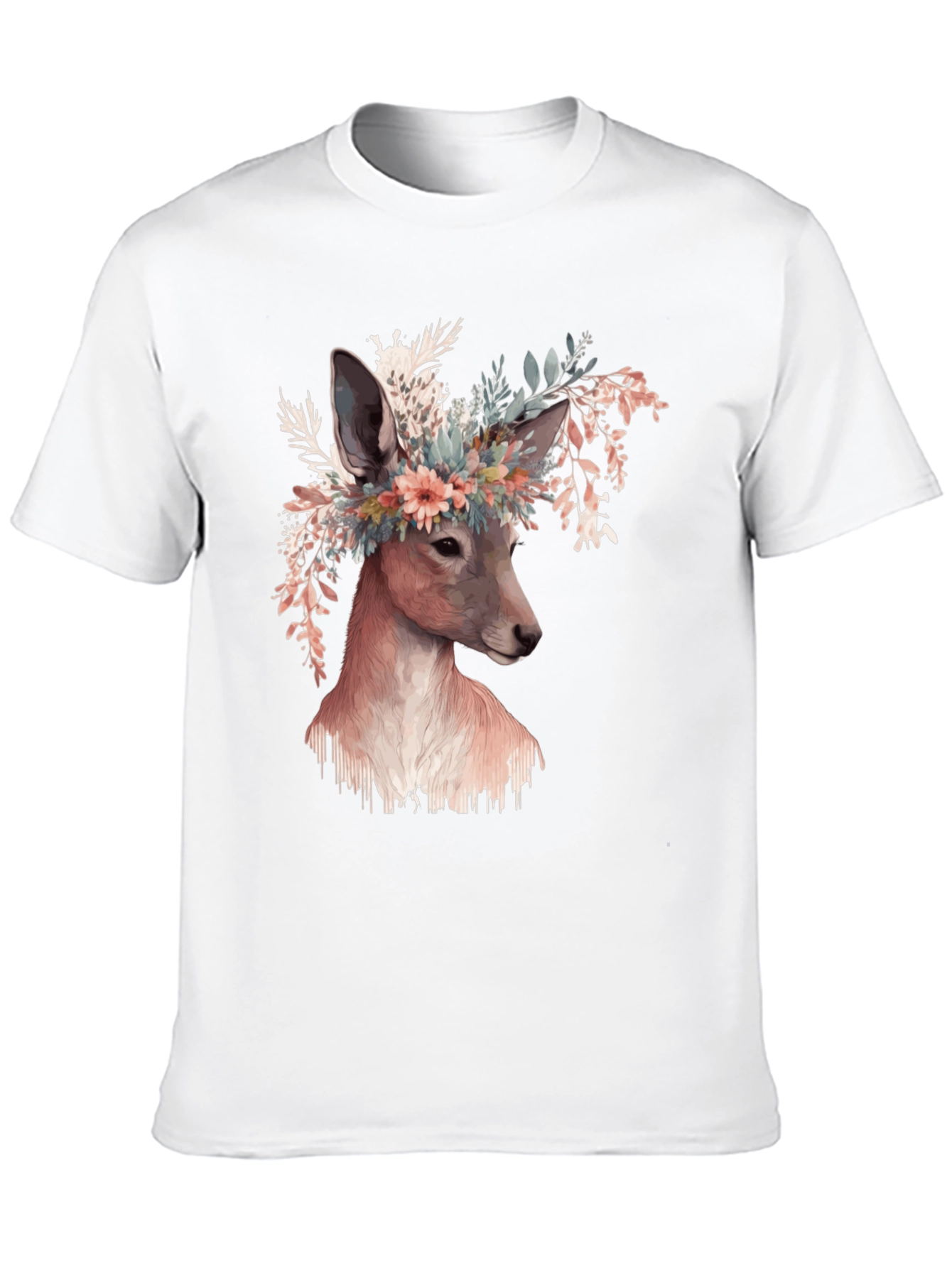 Floral Deer Graphic Tee - Unisex Black T-Shirt