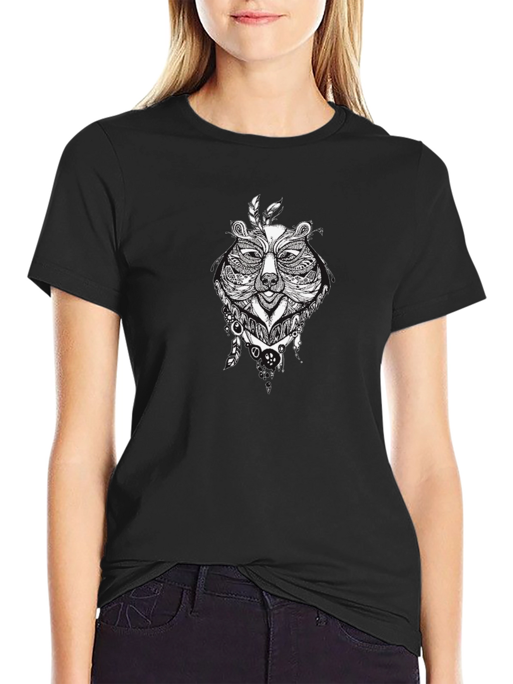 Tribal Bear Graphic Black T-Shirt - Mens Style