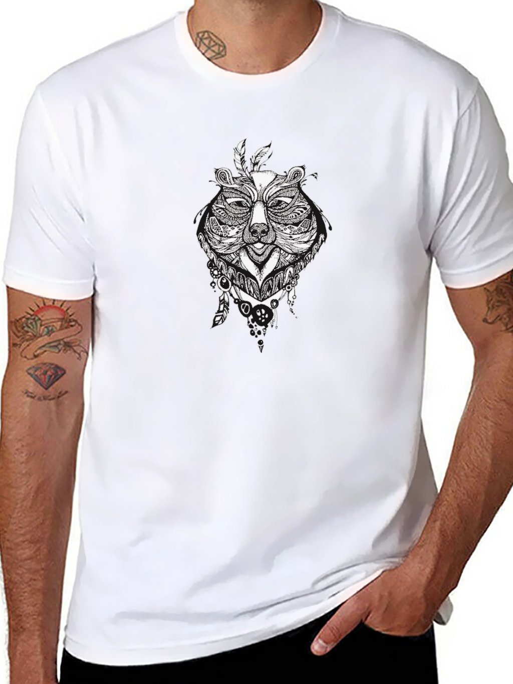 Tribal Bear Graphic Black T-Shirt - Mens Style