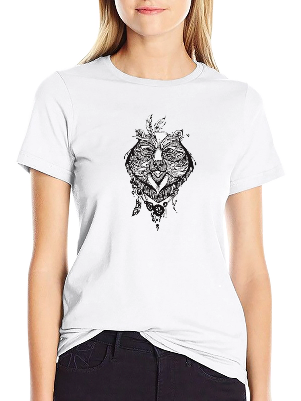 Tribal Bear Graphic Black T-Shirt - Mens Style