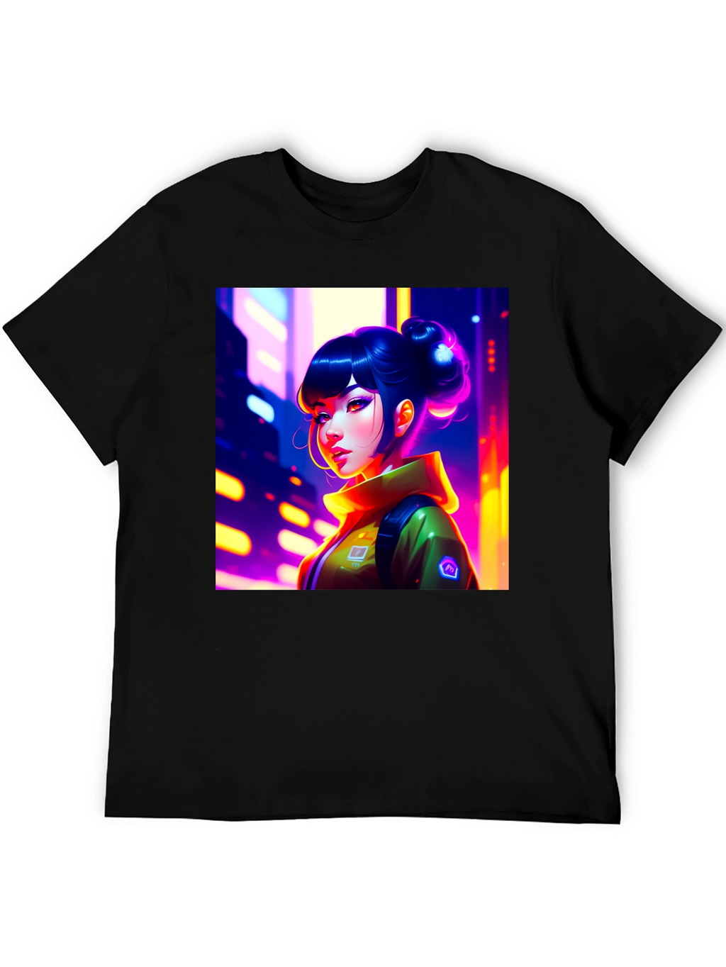 Anime Girl Graphic Print Black T-Shirt