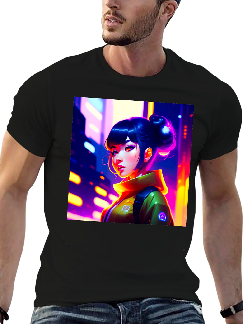 Anime Girl Graphic Print Black T-Shirt