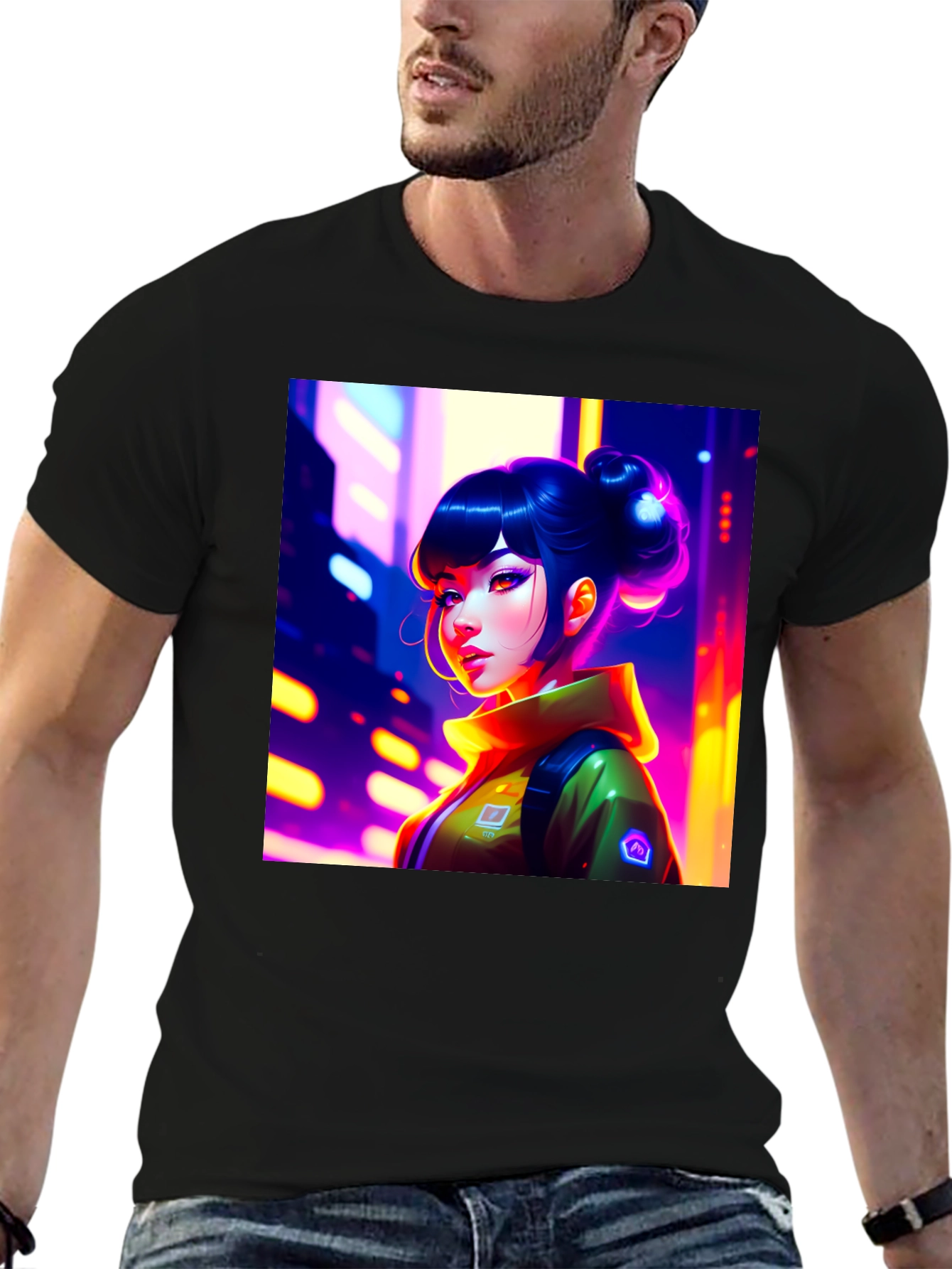 Anime Girl Graphic Print Black T-Shirt