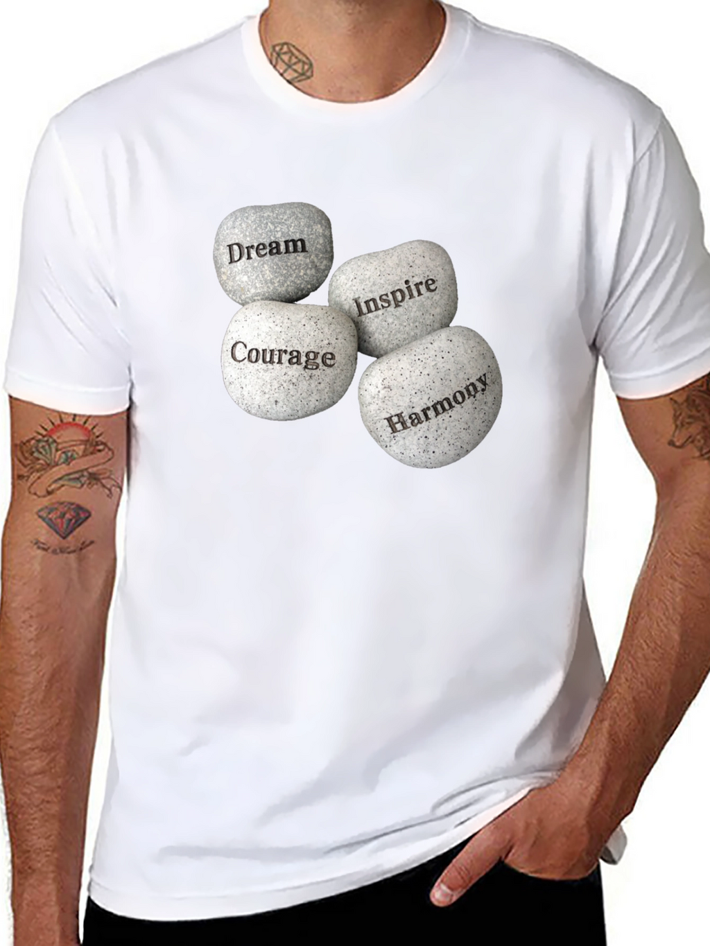 Inspirational Stones Graphic T-Shirt - Dream Courage Inspire Harmony