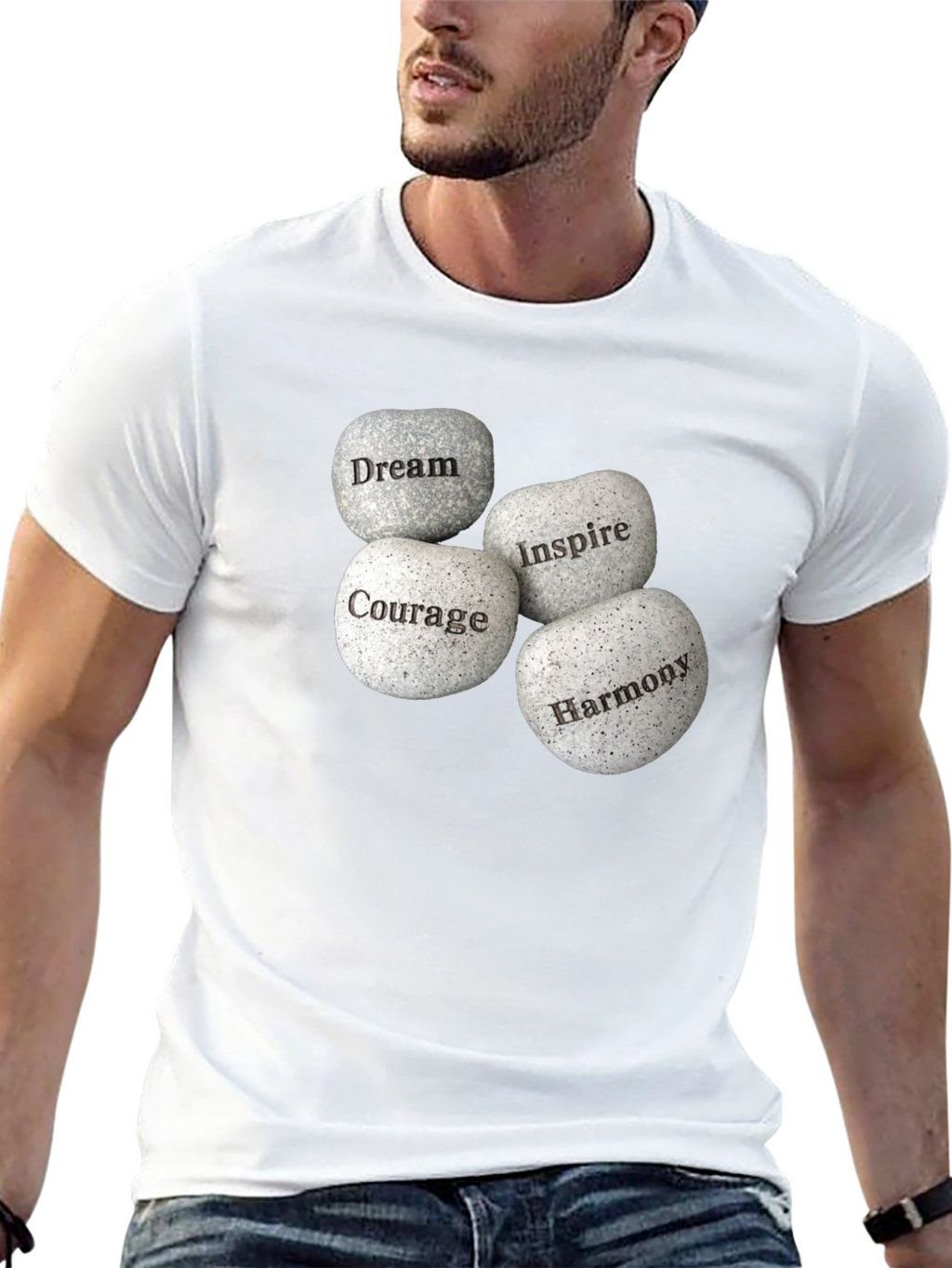 Inspirational Stones Graphic T-Shirt - Dream Courage Inspire Harmony