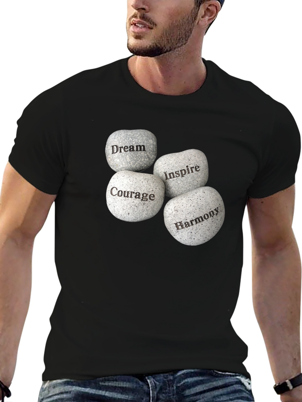 Inspirational Stones Graphic T-Shirt - Dream Courage Inspire Harmony