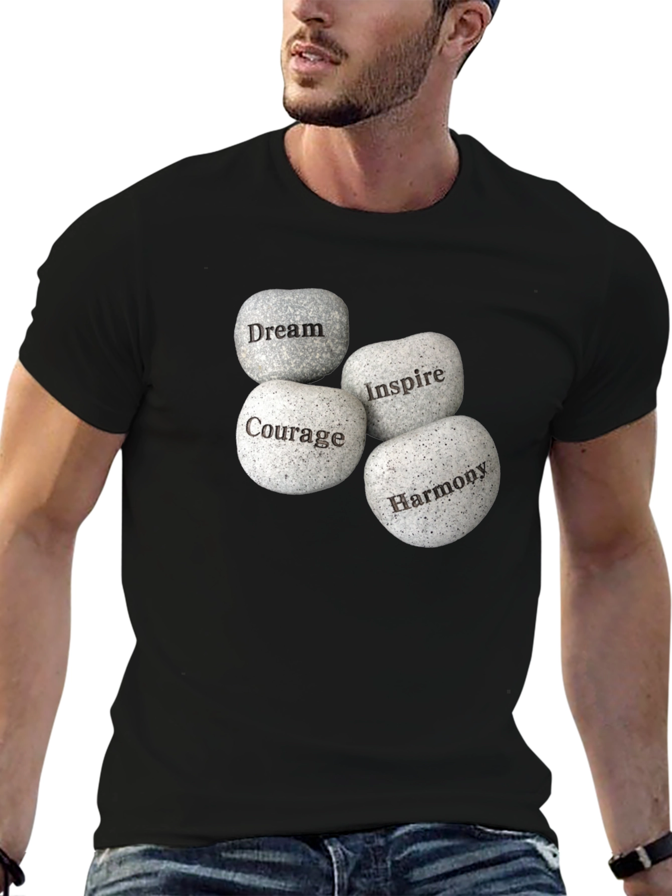 Inspirational Stones Graphic T-Shirt - Dream Courage Inspire Harmony
