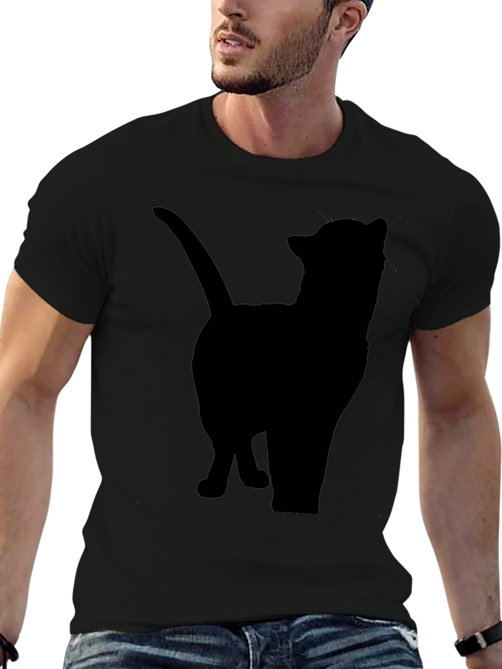 Silhouette Cat Graphic Tee - Mens Black T-Shirt