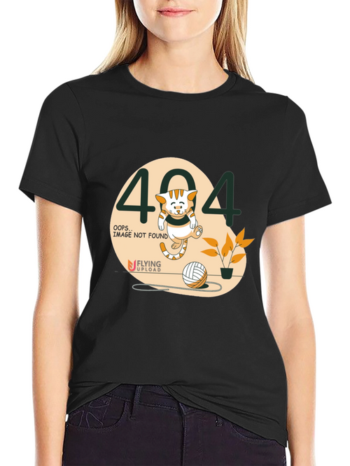 404 Error Cat Graphic Tee - Black Cotton T-Shirt