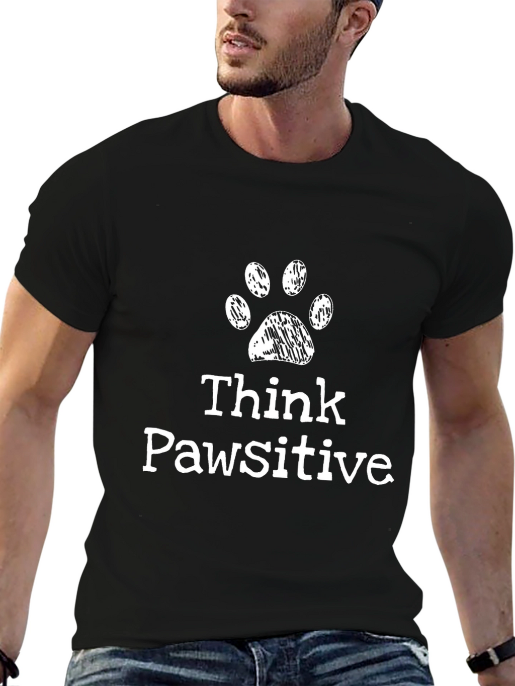 Think Pawsitive Mens Graphic T-Shirt