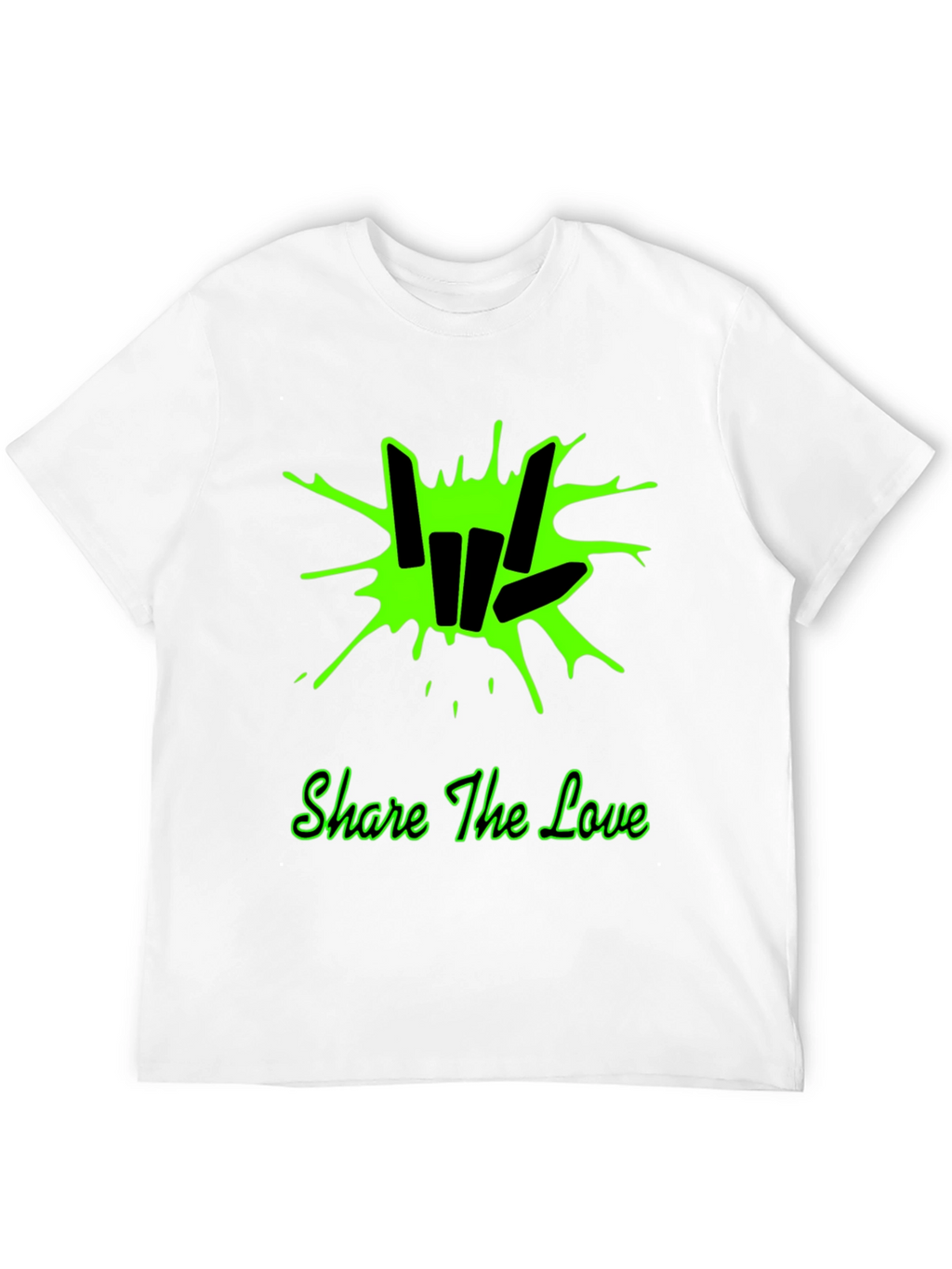 Share the Love Black T-Shirt with Green Graphic Design