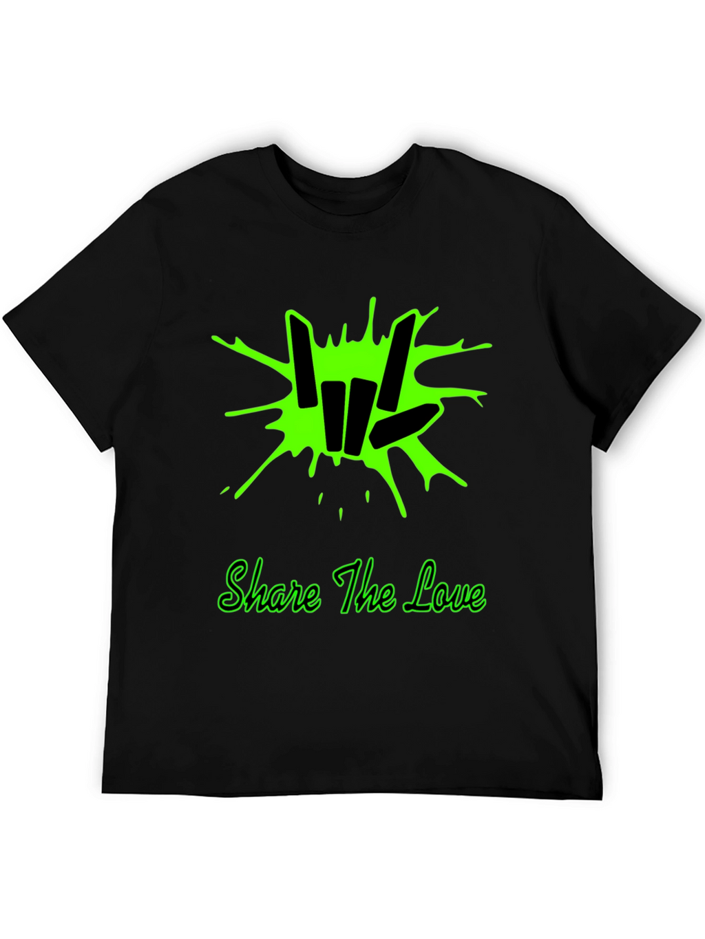 Share the Love Black T-Shirt with Green Graphic Design