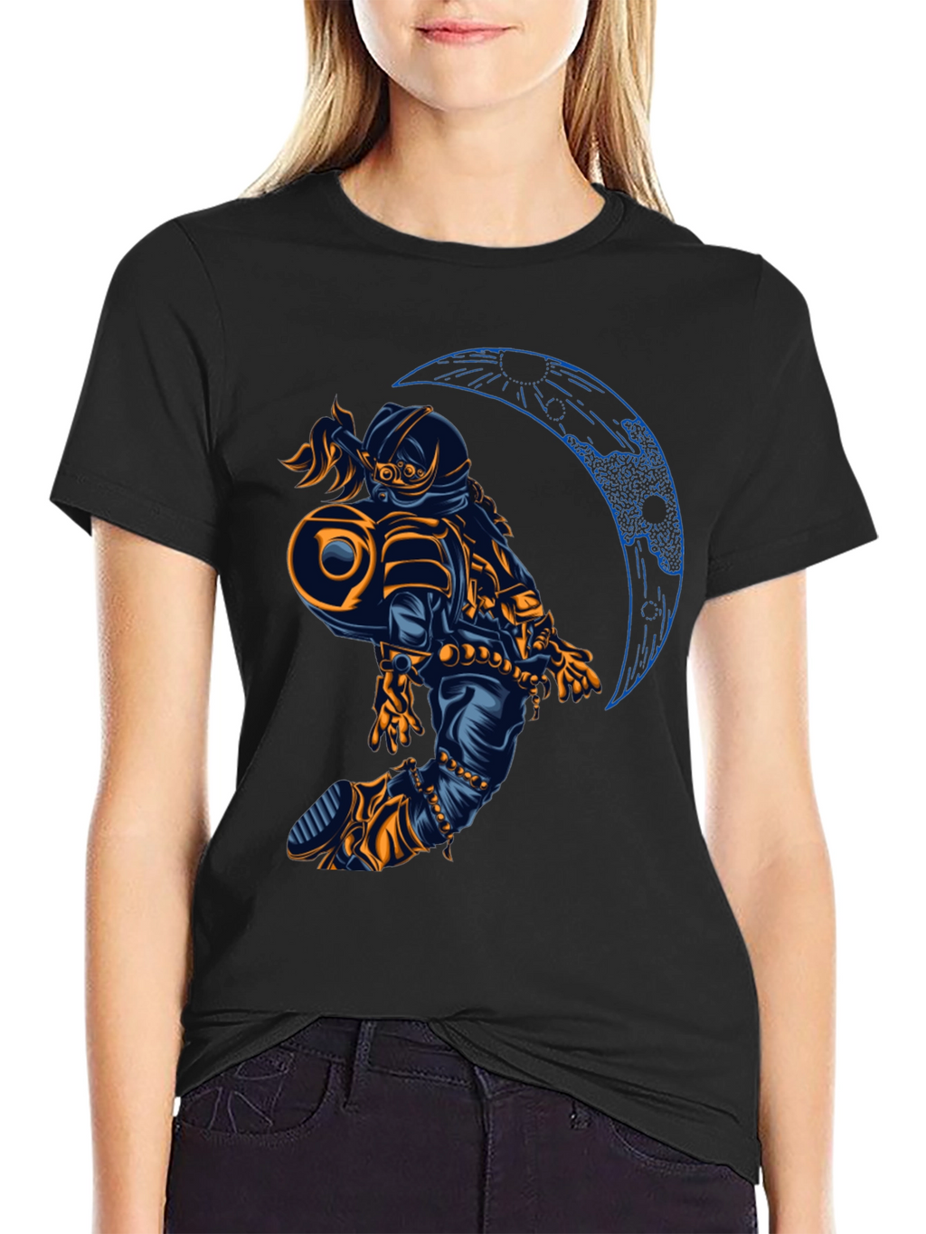 Astronaut Moon Graphic T-Shirt - Black
