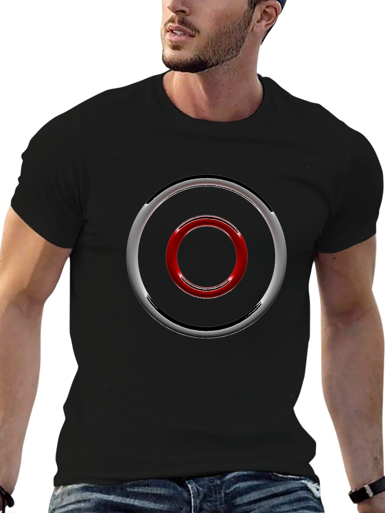 Geometric Circle Design Black T-Shirt