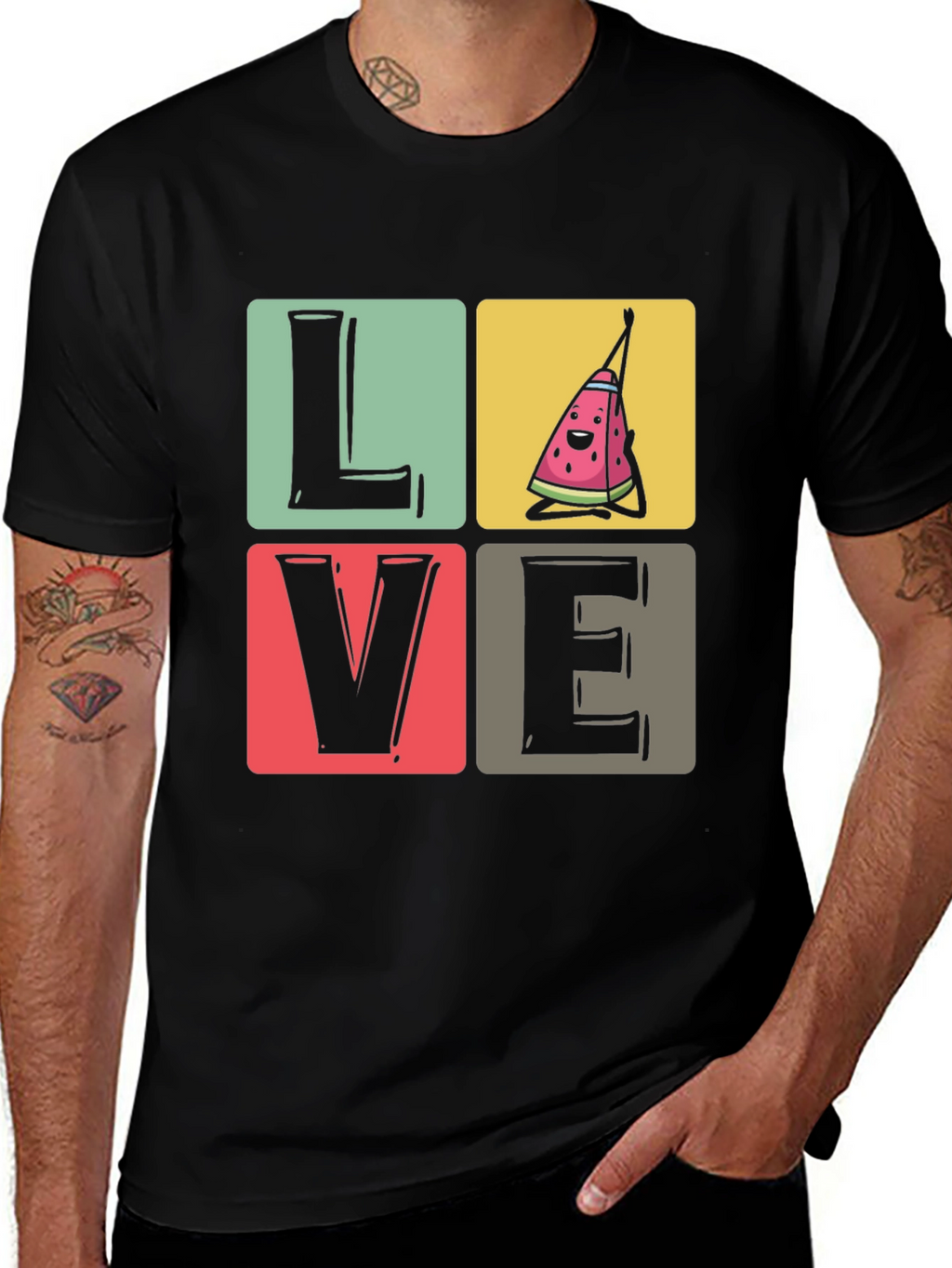 Love Watermelon T-Shirt - Black Cotton Tee