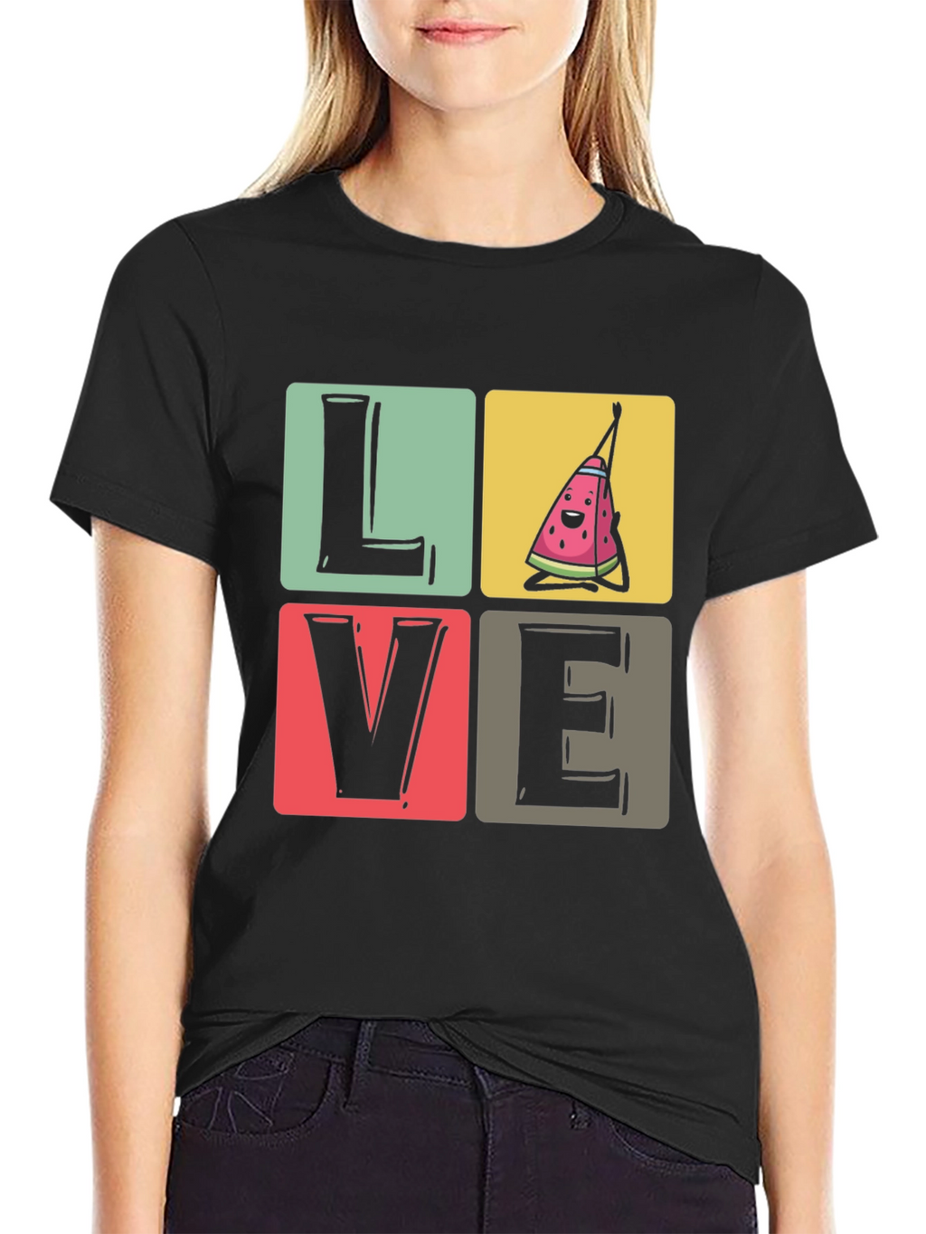 Love Watermelon T-Shirt - Black Cotton Tee