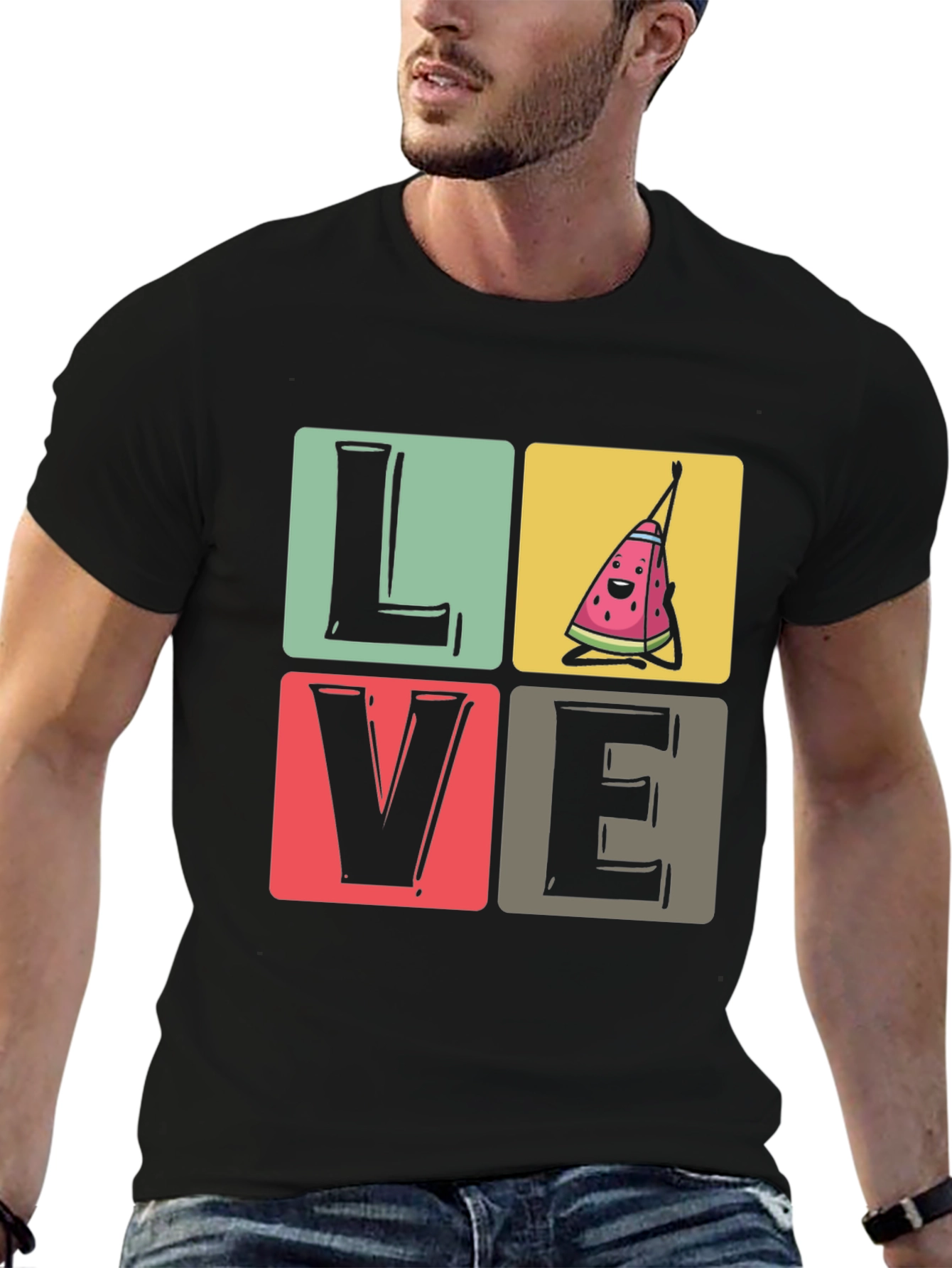 Love Watermelon T-Shirt - Black Cotton Tee