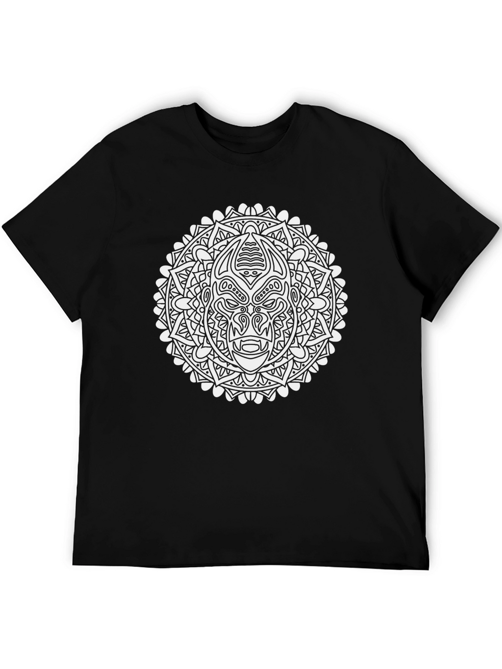 Graphic Print Black T-Shirt with Mandala Design