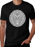 Graphic Print Black T-Shirt with Mandala Design