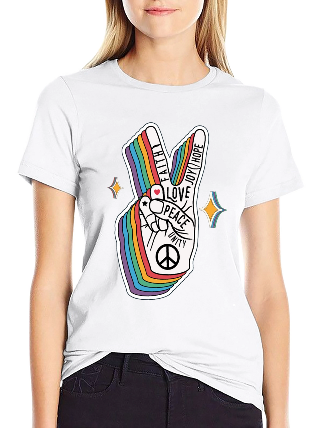 Rainbow Peace Sign Graphic T-Shirt