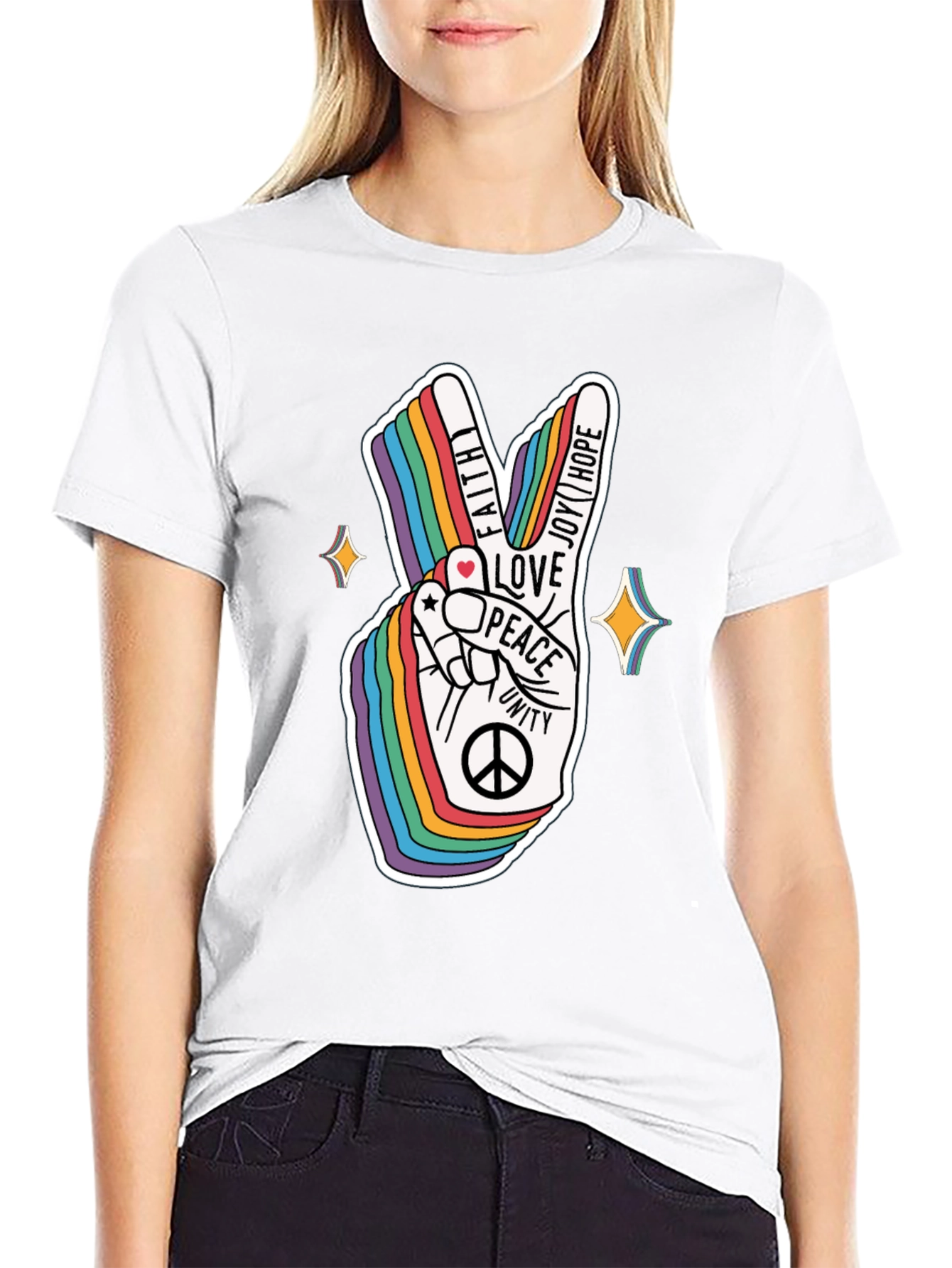 Rainbow Peace Sign Graphic T-Shirt