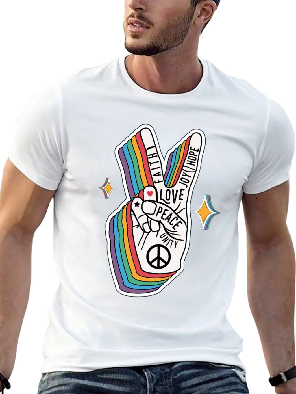 Rainbow Peace Sign Graphic T-Shirt