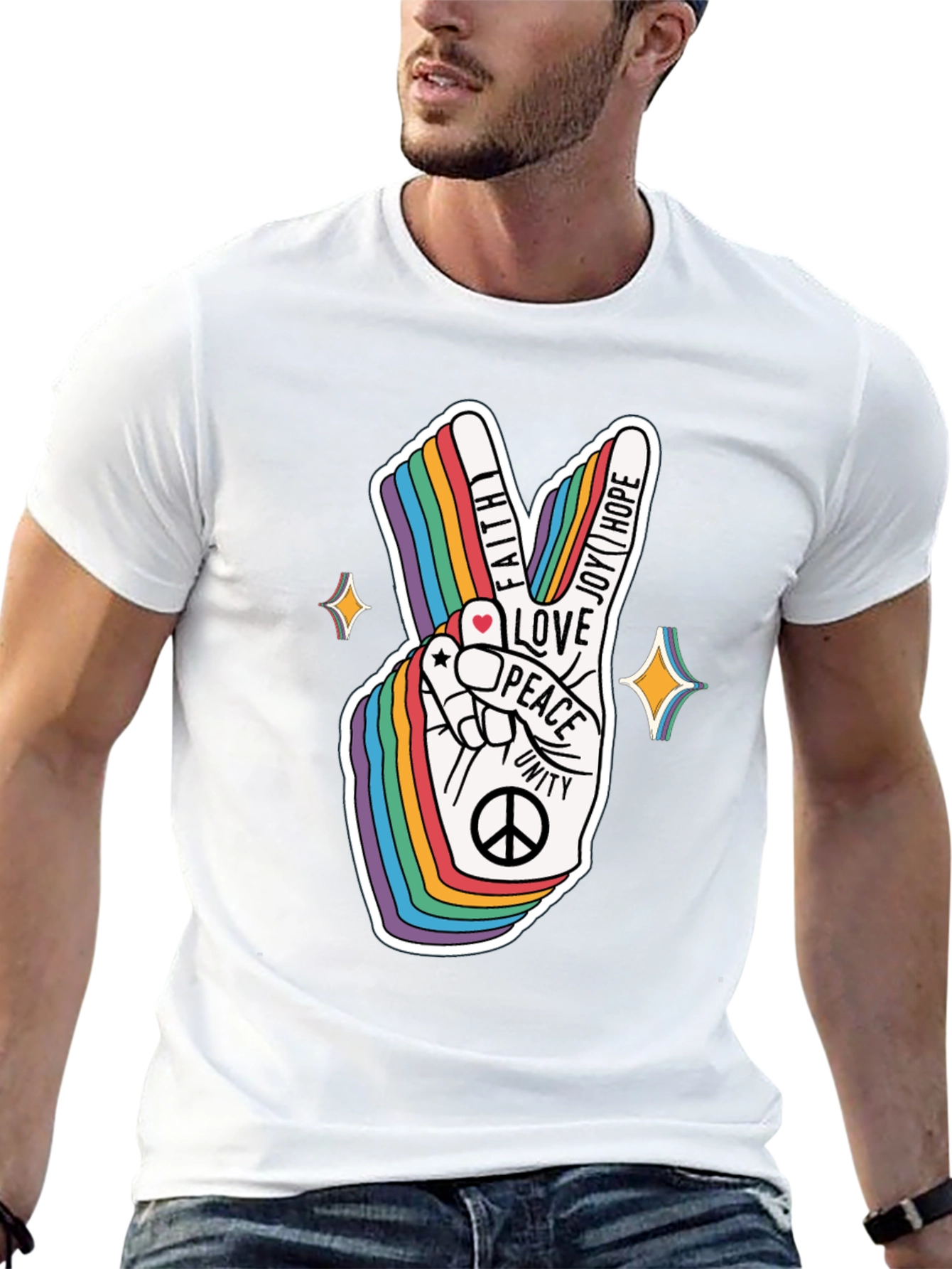 Rainbow Peace Sign Graphic T-Shirt
