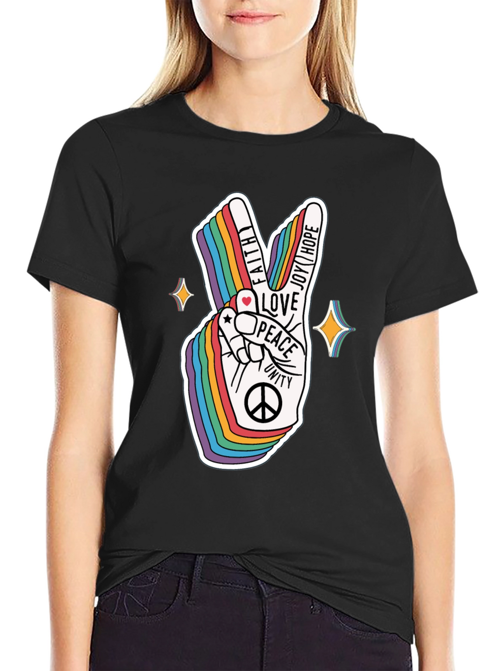 Rainbow Peace Sign Graphic T-Shirt
