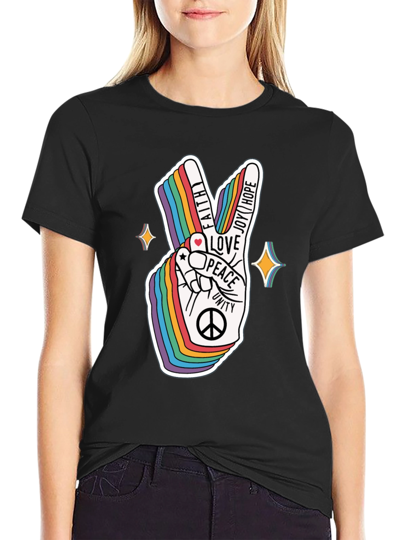 Rainbow Peace Sign Graphic T-Shirt
