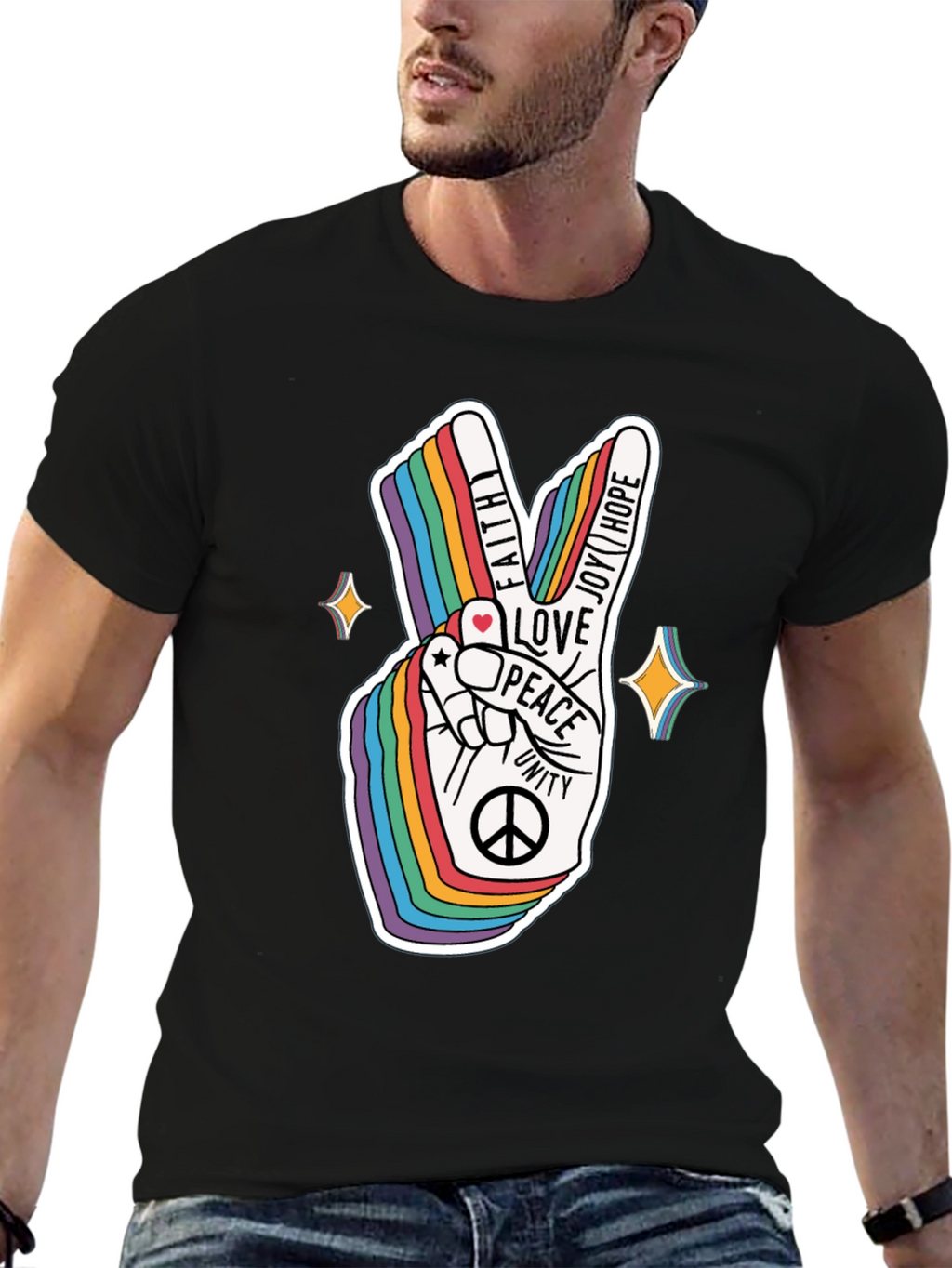 Rainbow Peace Sign Graphic T-Shirt