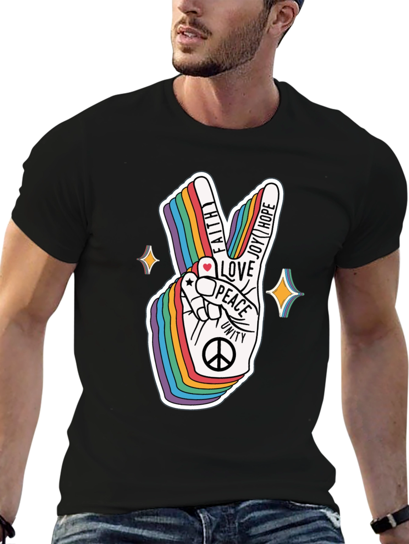 Rainbow Peace Sign Graphic T-Shirt