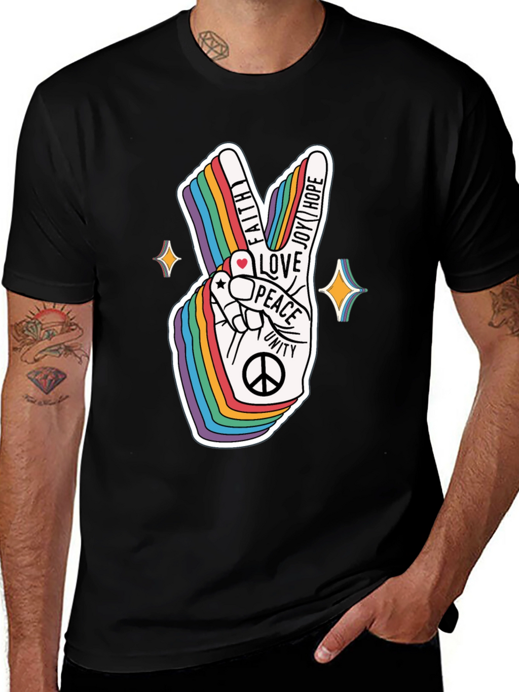 Rainbow Peace Sign Graphic T-Shirt