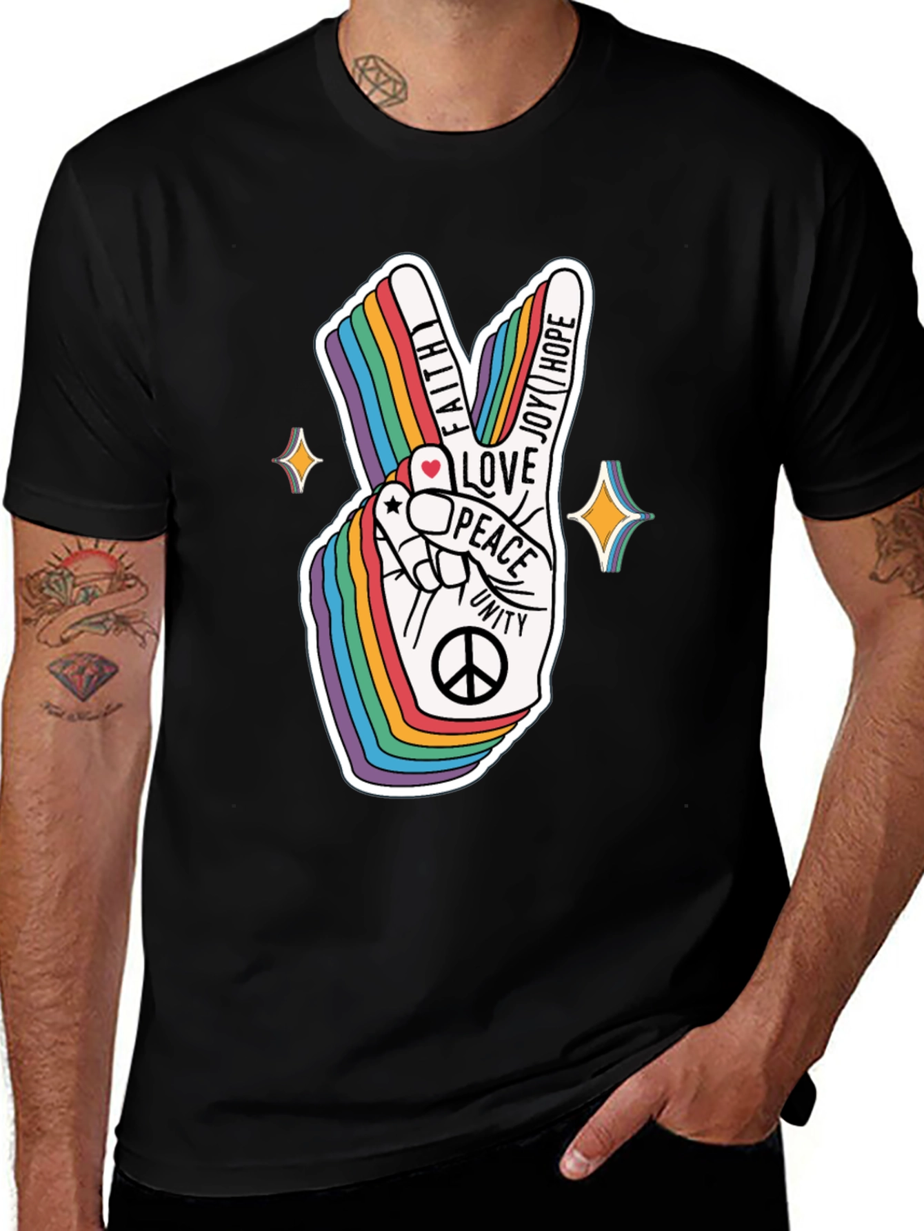 Rainbow Peace Sign Graphic T-Shirt