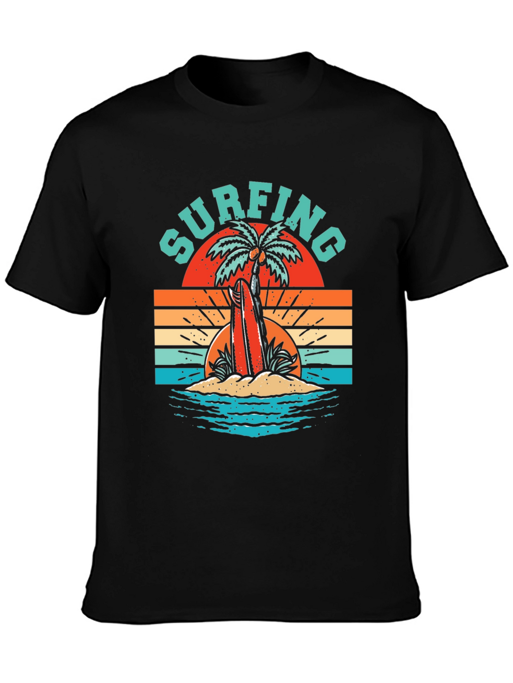 Retro Surfing T-Shirt - Palm Tree Beach Graphic Tee
