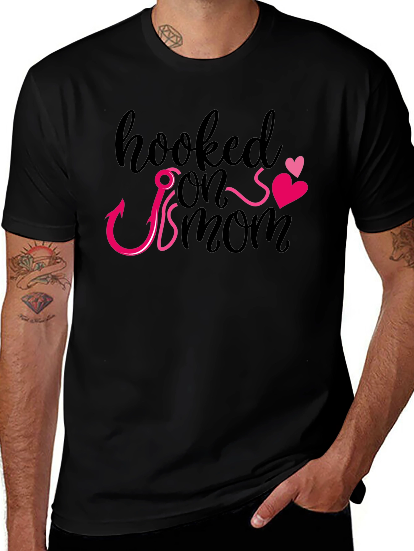 Hooked On Mom Graphic T-Shirt - Mens Black Tee
