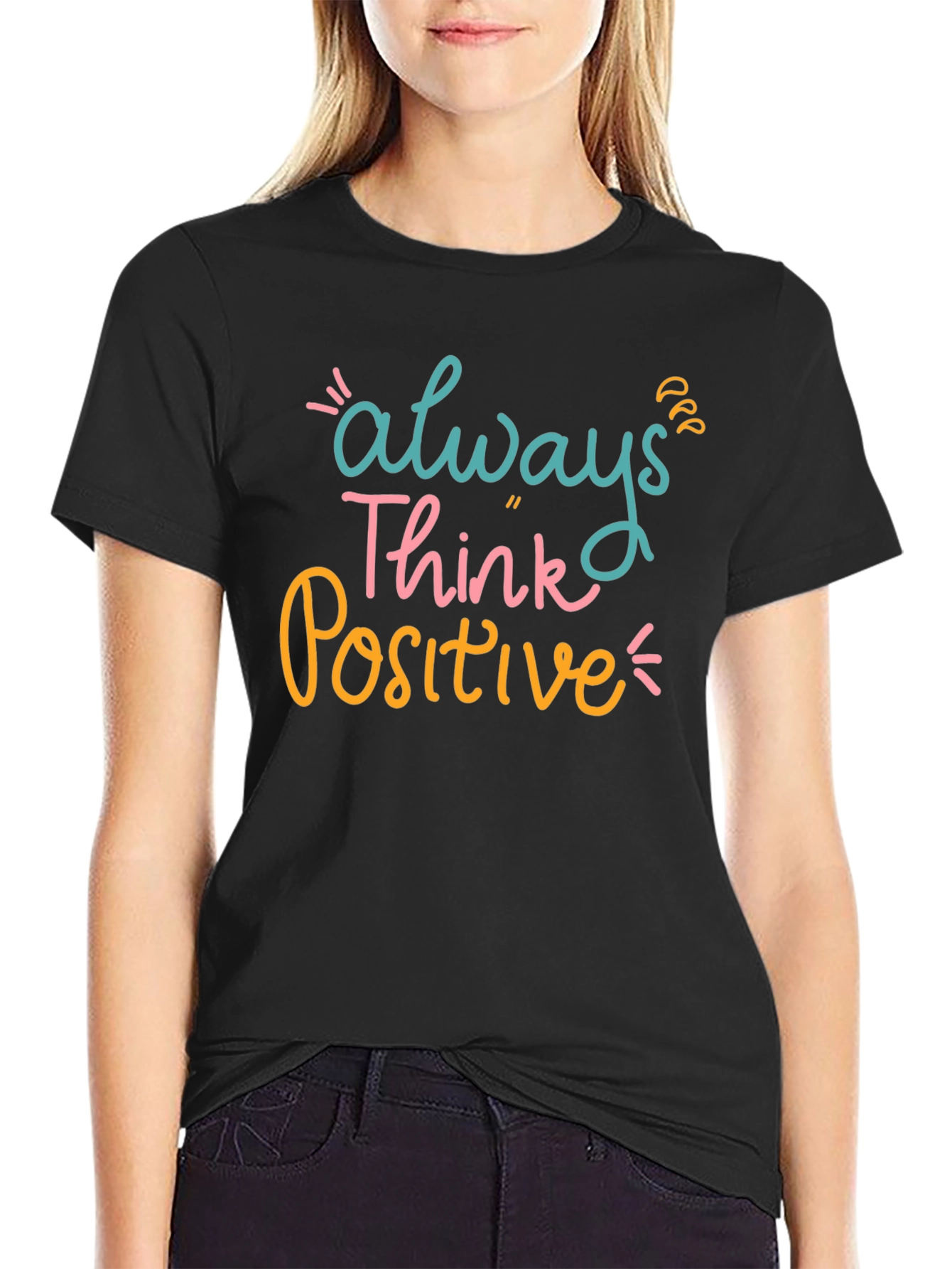Always Think Positive Graphic Tee - Black Casual T-Shirt