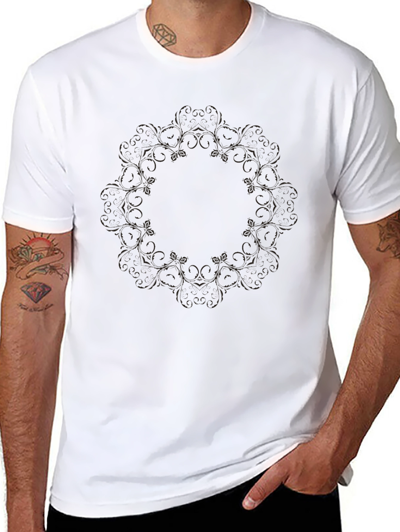 Black Floral Mandala Print T-Shirt